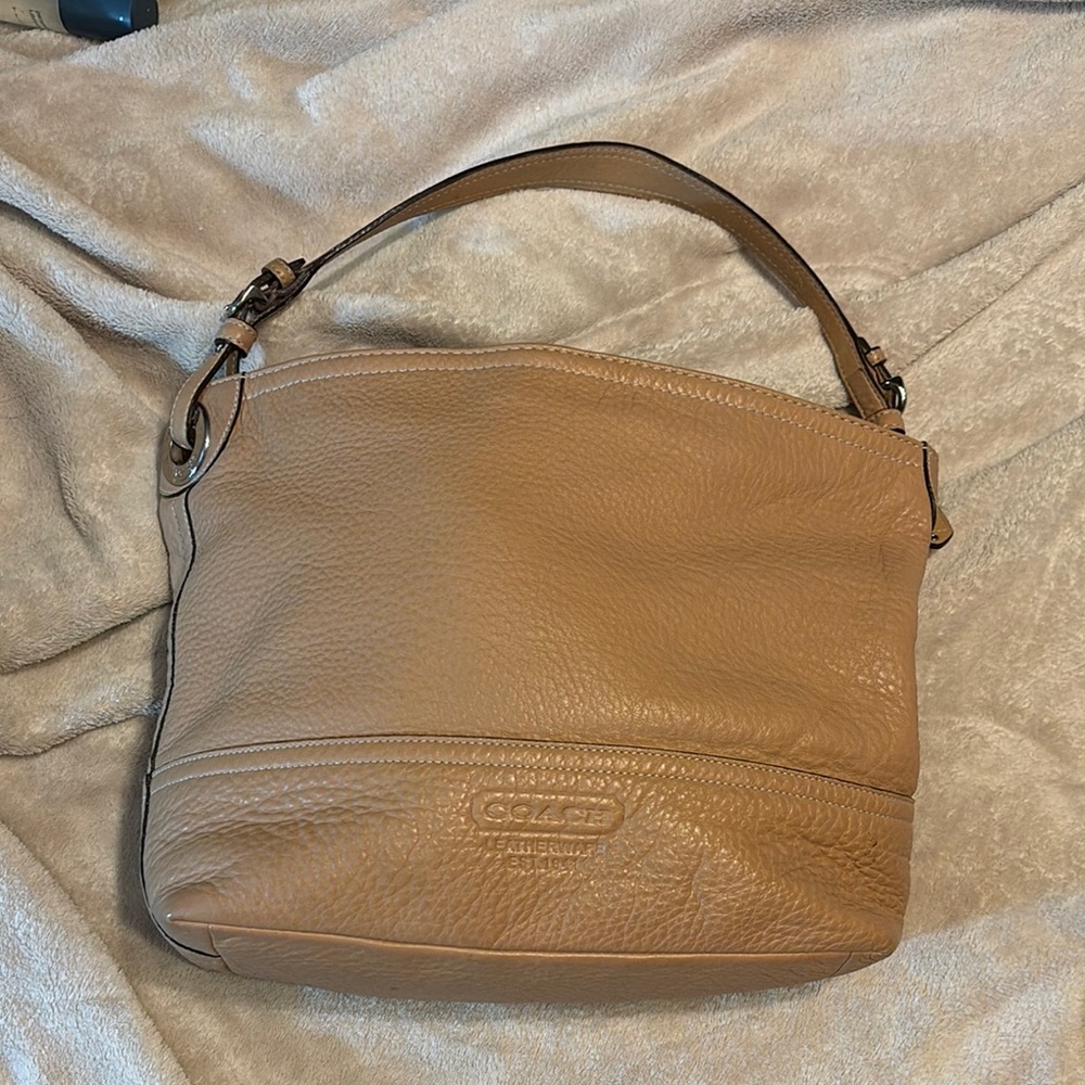 Coach Tan PebbleLeather Hobo Bag with Slouchy Design